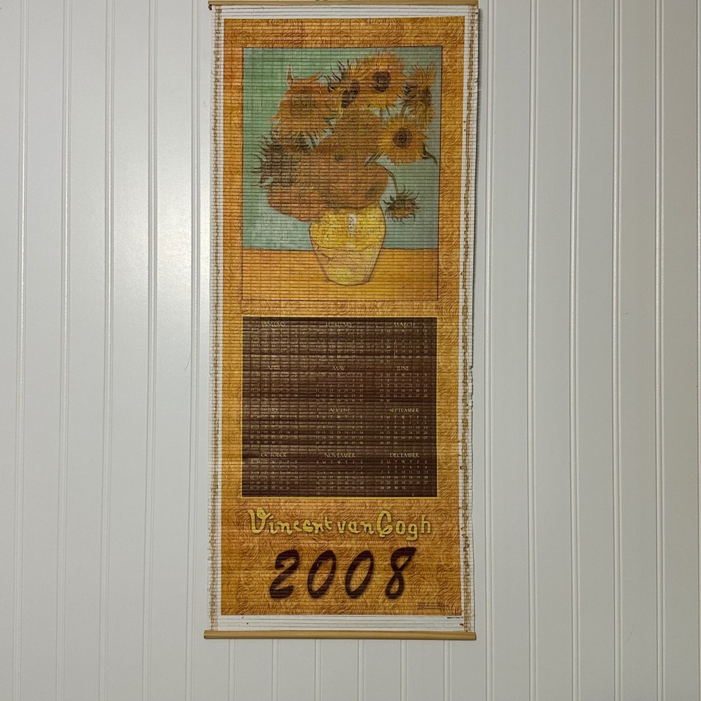 Vincent van Gogh Bamboo Wall Scroll Calendar Set 2007 2008 Sunflowers Irises Art